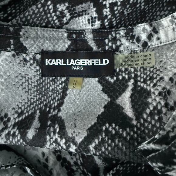 KARL LAGERFELD Paris Snake Print Button Up Blouse Shirt Sz Medium Roll Tab - Picture 5 of 5